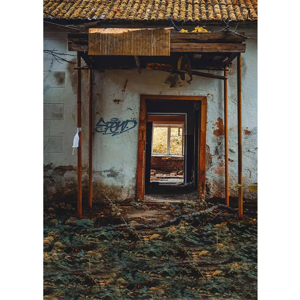 Потертый домик кирпичная стена двери фон для фотосъемки с изображением