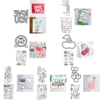 cutting dies and clear stamps happy monster animals bear monkey dinosaur outcut love you bold words flags cherry diy 2021 new