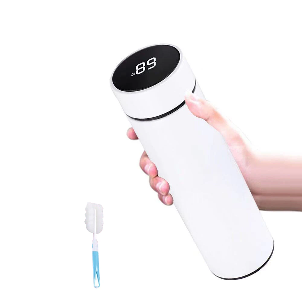 White with Brush Дропшиппинг 304 нержавеющая сталь Интеллектуальная термоизоляционная вакуумная колба термос кофейная чашка дисплей температуры на заказ - Color: White with Brush