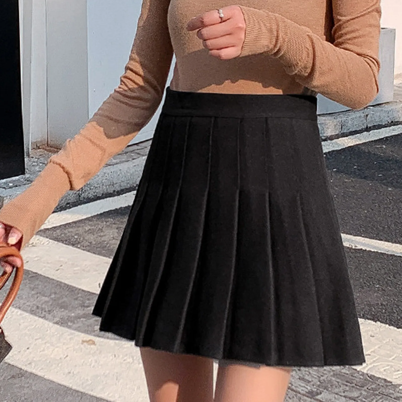 

2021 Spring Autumn Casual School Kawaii A-line Skirts Women Solid Color High Waist A-Line Skirt Woolen Short Skirt Pleated Skirt
