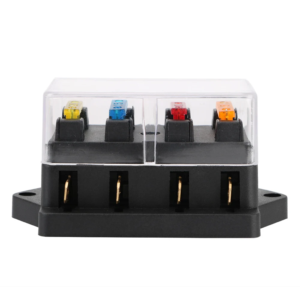 

Fuse Box Holder Block & Warning Indicator 4 Ways Blade Fuse Block For Auto Car Marine Trike 12V/24V+4 Way Fuse Plastic Cover