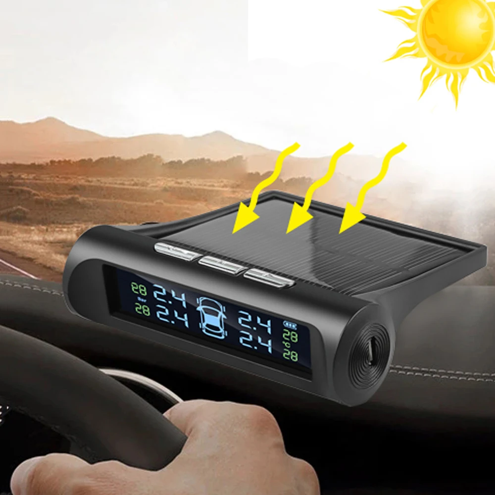 

Smart Solar Power TPMS Car Tire Pressure Monitor System Real Time Tire Presure Display Wireless 4 External Sensors Dropshipping