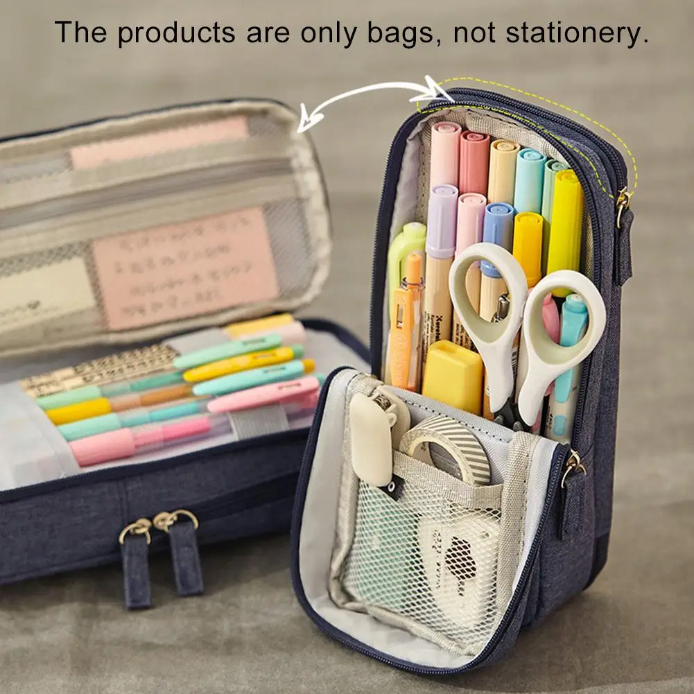 

Multifunctional Double Layer Stand Pencil Stationery Case Large Capacity Make Up Bag Gift Supply Cloth Pen Bag School Students