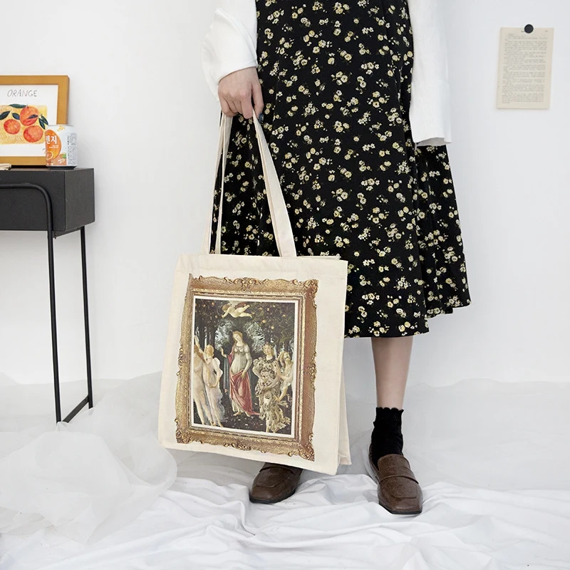 Винтажные холщовые сумки тоут складные для продуктового рынка картина маслом