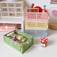 plastic foldable slat storage basket desktop cosmetics office stationery storage box stackable fruit toy sundries storage basket