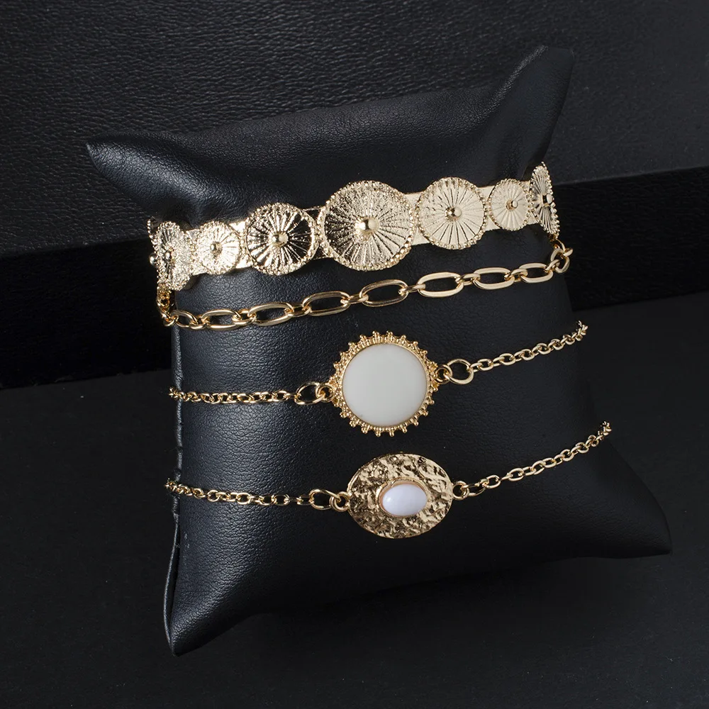 4 шт./компл. простые женские браслеты белый диск из бисера Овальный узор открытый