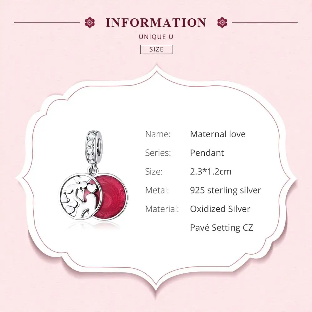 WOSTU Double Layers Mother &amp Child Charm 925 Sterling Silver Red Enamel Round Bead Fit Original Bracelet Pendant Jewelry FIC1460 |
