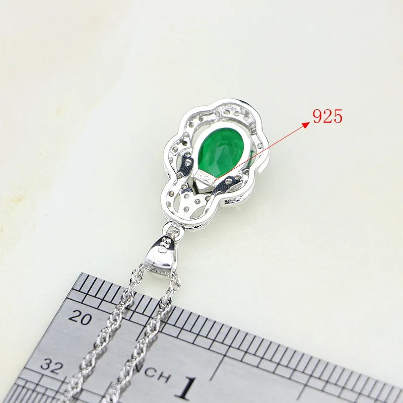 

925 Sterling Silver Jewelry Green Rhinestone White CZ Jewelry Sets For Women Party Drop Earring/Pendant/Necklace/Bracelet/Ring