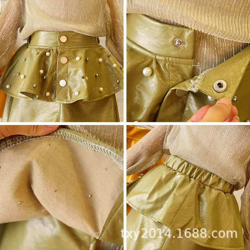 Детская одежда осень и зима 2019 новая Корейская юбка из искусственной кожи