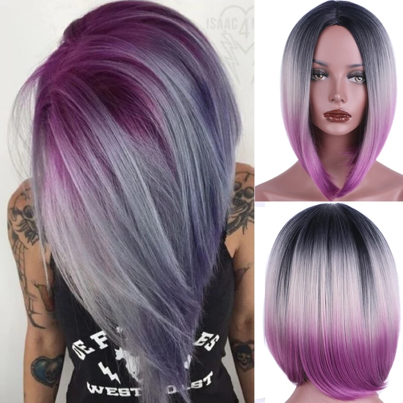 Парик AIMISI синтетический короткий с эффектом омбре Модный Цветной разрезом