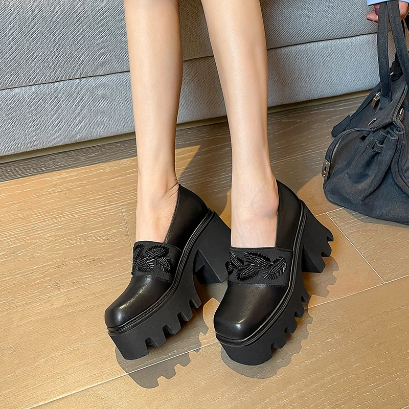 

JOCHEBED HUThick Sole Shoes Woman 2021 Spring Newest Genuine Leather Pumps For Women Fashion Hot Sale Party Casual Shoes For W