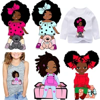 beaty little african girls iron on patches for clothing kids t shirt hoodies decal patches diy heat transfer vinly glitter decro