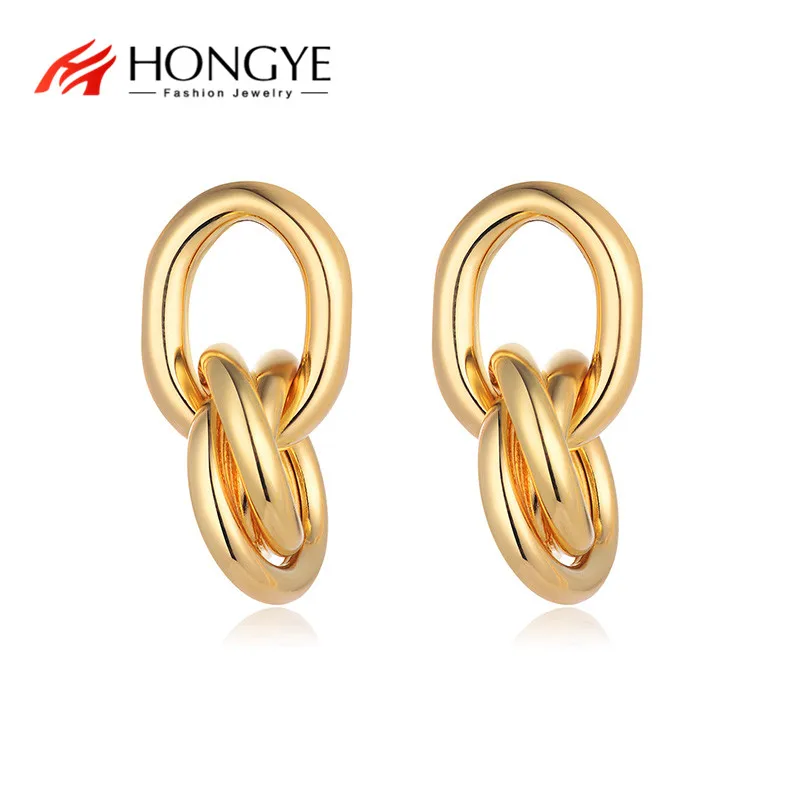 

HONGYE 2021 Simple Gold Color Metal Multi-layer Circle Winding Geometric Round Small Stud Earrings for Women Girl Party Jewelry