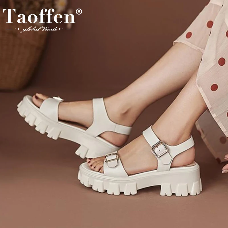 

Женские туфли на толстой подошве TAOFFEN, праздничные туфли размеров 34-43, для лета, сандалии из натуральной кожи