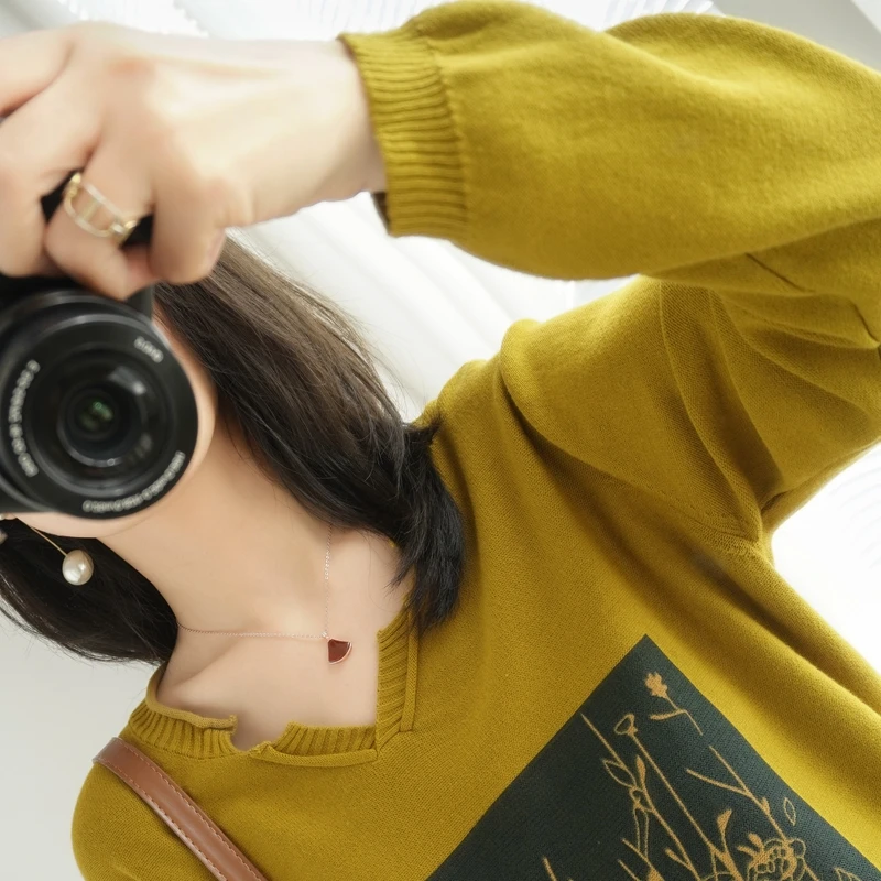 

Pure cotton sweater casual women's thin pullover sweater bottoming shirt large size casual printing top spring autumn new style