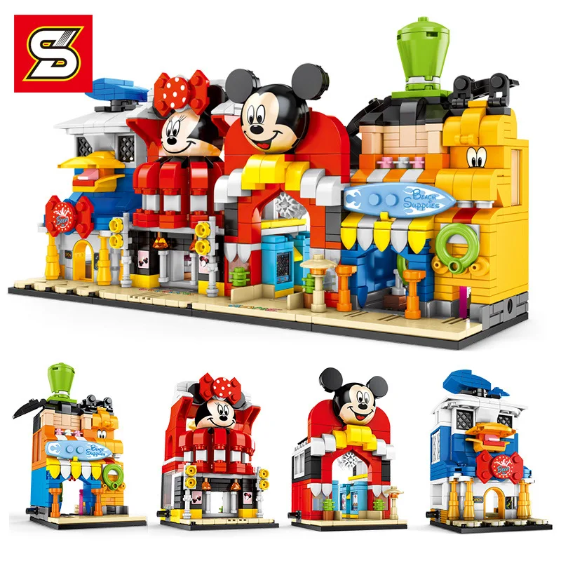 Without Box(4p) Друзья принцесса девушки Микки Минни Маус Goofy магазин дом замок сердце озеро городской Строительный Блок Совместимые части игрушек создатель - Цвет: Without Box(4p)
