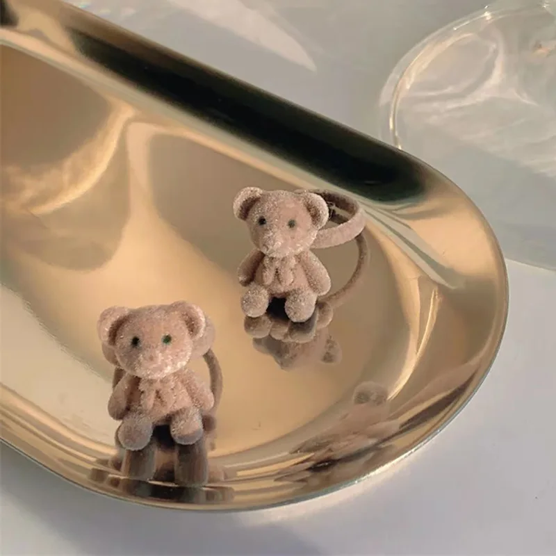 Милые флокированные кольца медведя для девочек Kawaii забавные плюшевые животные