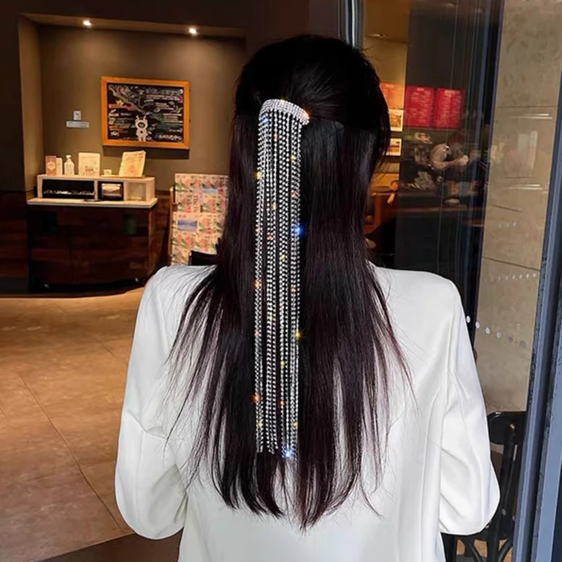 

Шикарные украшения Стразы Длинная цепочка Изящные прически подарки вечерние заколка для женщин ювелирные изделия для девочек