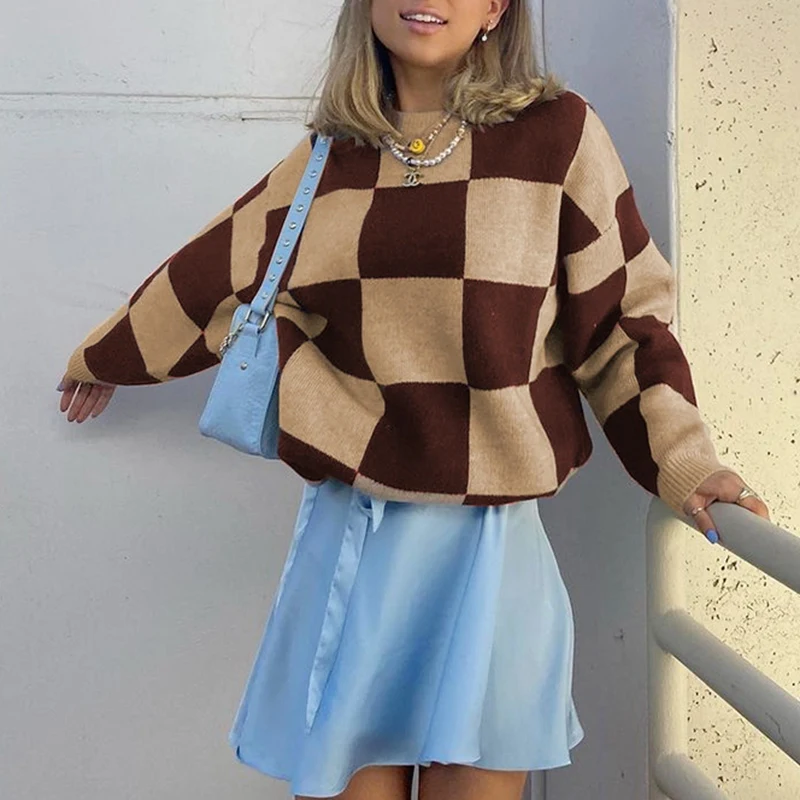 

Женский трикотажный свитер с круглым вырезом, длинным рукавом