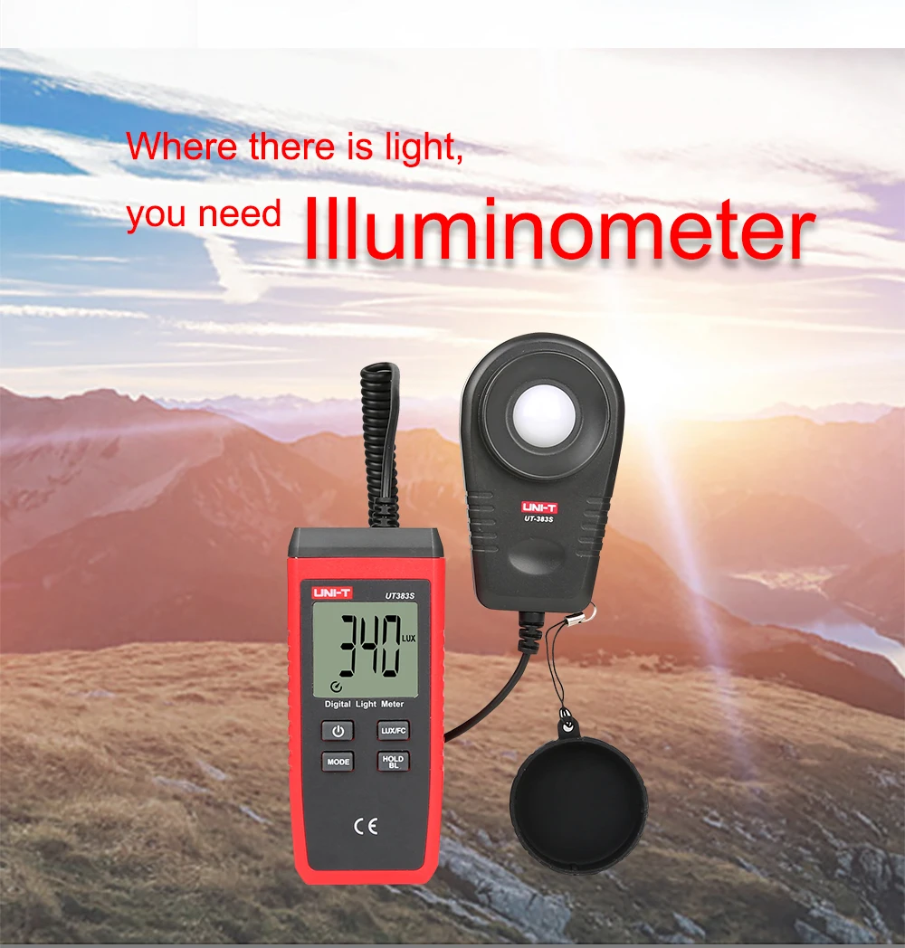 Цифровой светильник UT383S, цифровой измеритель Iluminance, разделительный зонд, Автоматический диапазон, индикация низкого заряда батареи, индикация перегрузки(LO/HI