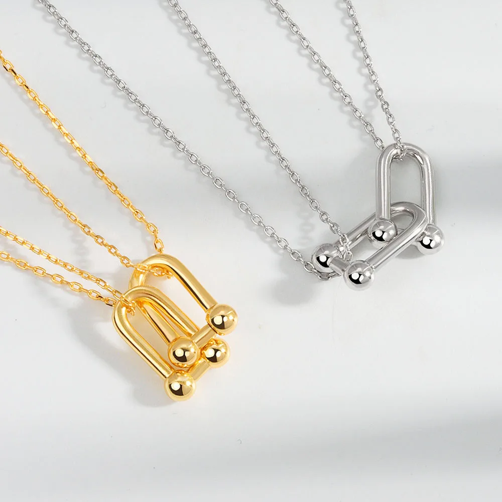 

VJGYHO 925 Geometry Double Chain Lock Buckle Necklace For Women Fashion Clavicle Chain Choker Cadenas Mujer Jewelry Accessories
