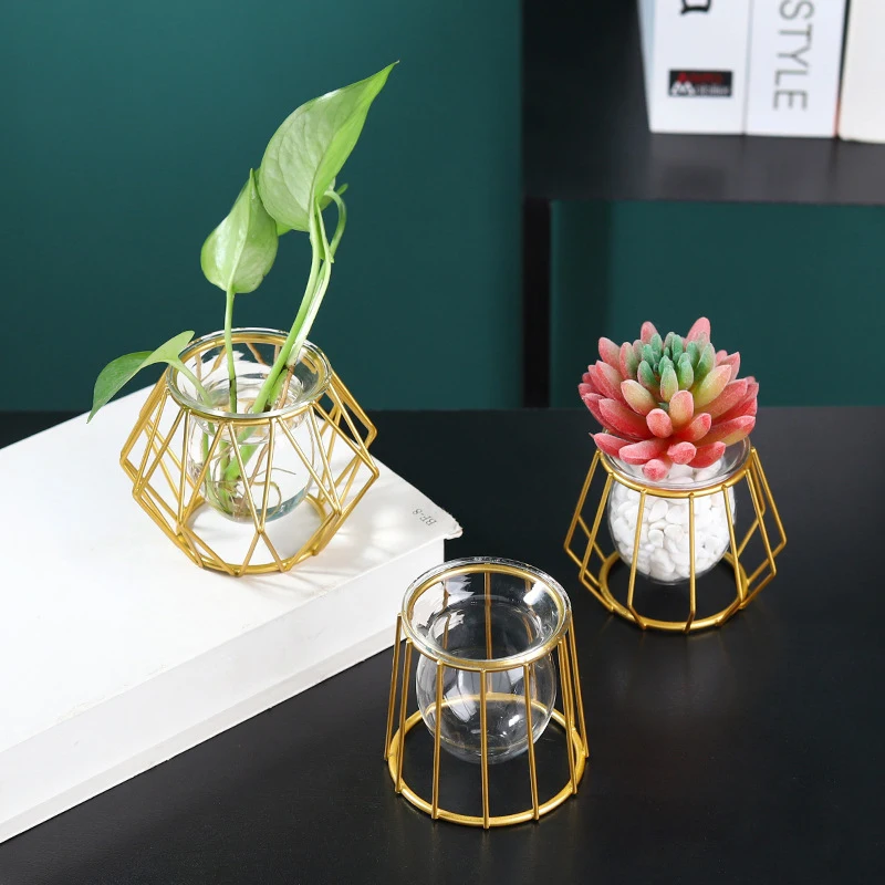 

Home Decoration Hydroponic Plant Flower Vase Retro Iron Line Vase Terrarium Metal Plant Holder Nordic Styles Iron Vases Ornament