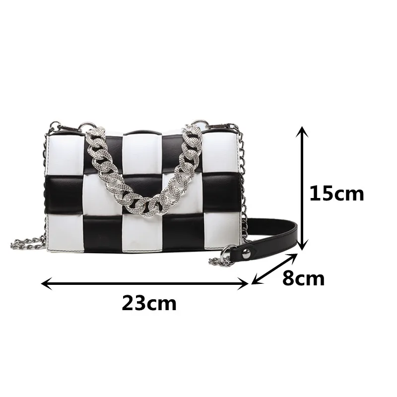

Weave Plaid Shoulder Bags for Women High Quality Pu Leather Tote Handbag Purse Small Flap Messenger Bag Lady Chain Crossbody Bag