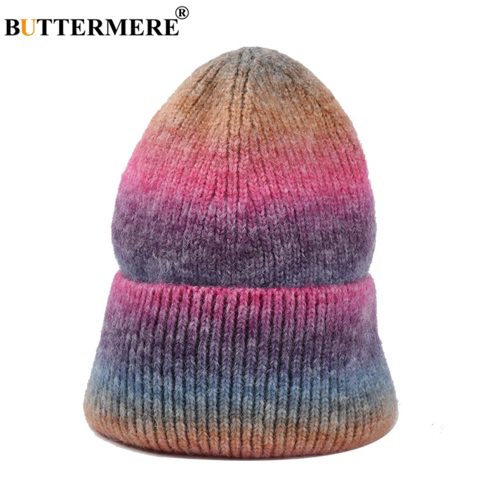 

BUTTERMERE Winter Hats for Women Tie-dyed Rainbow Color Womens Beanies Wool Knitting Fall Female Warm Hat