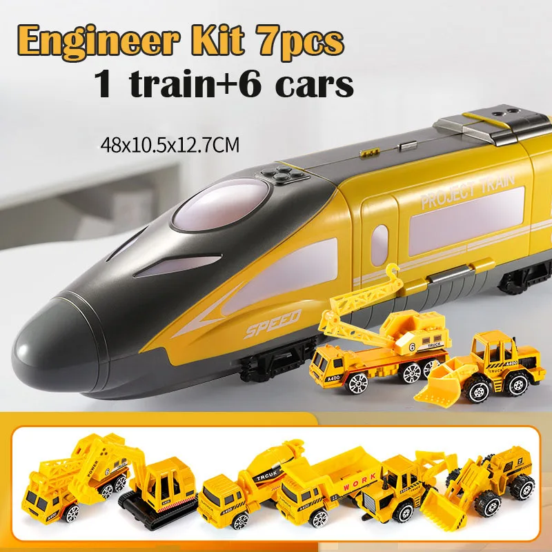 Engineering 7Pcs Новейшая 13 шт. детские игрушки для поезда, масштабная головоломка для дорожки, ранее обучение, забавная модель автомобиля, инерционная легкая музыка - Цвет: Engineering 7Pcs