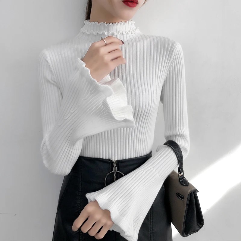 Осень и зима 2019 Новый Модный свитер женский тонкий длинный рукав с рукавами