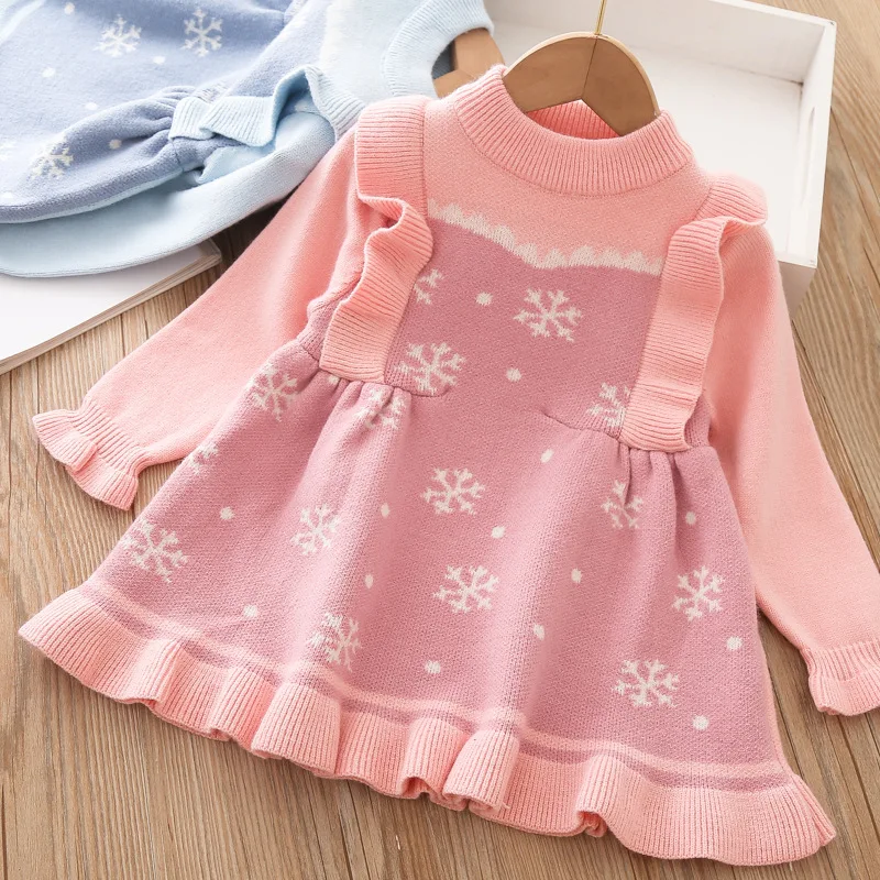 New Princess Knitted Dress 2021 Autumn Girl Children Winter Long Sleeve Christmas Party Dresses Kids Girls Clothes 1 years | Детская