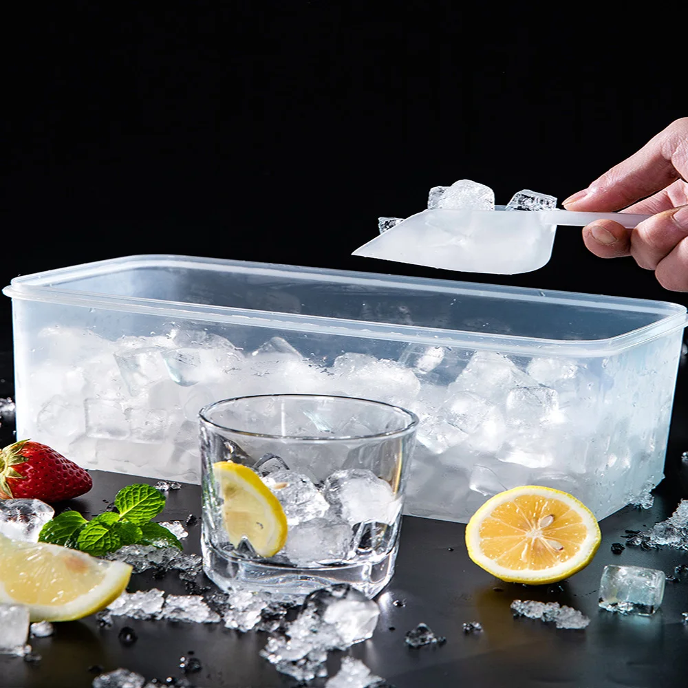 

Ice Cube Trays - Easy Release White Ice Cube Trays with Container,Scoop and Lid - 32 Cube with 2 Packs