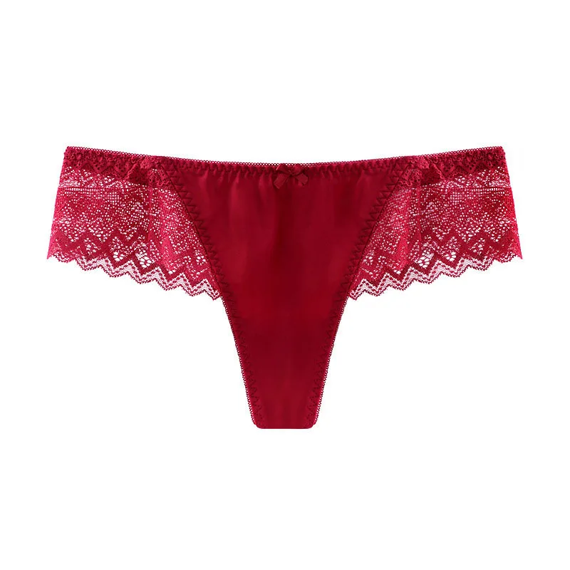 

3PCS High Quality Thong Wearing Comfortable Sexy Feminine Panties Lace Waistband With Small Rhinestone Decoration Satin G-String