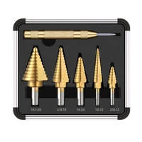6pcs hss steel titanium step drill bit set metal hole cutter wood cone core drilling hole drilling power tools with center punch