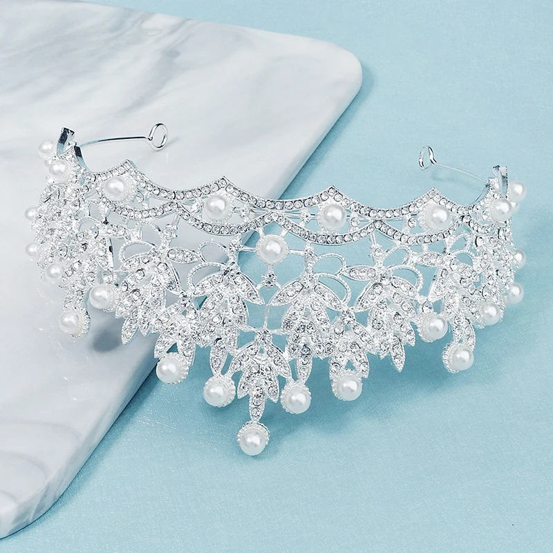 QYY Стразы Корона для невесты серебро Цвет Перл диадемы и короны волос ювелирное