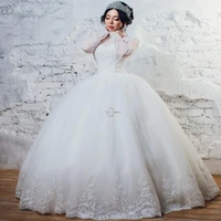 vintage long sleeves lace wedding dresses white ivory tull skirt lace edge princess bridal gown skirt vestido de noiva