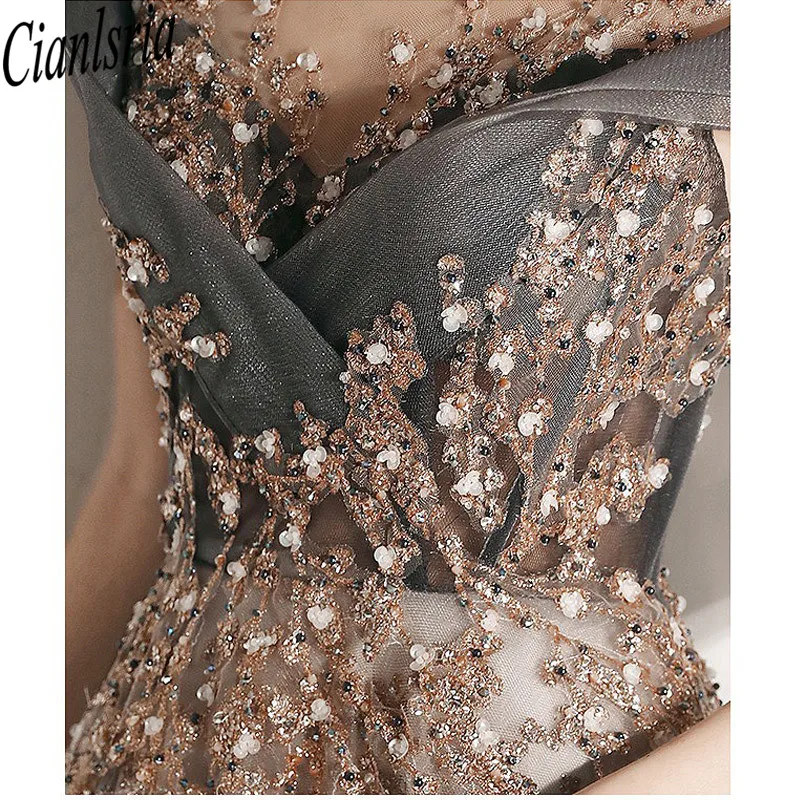 Red Beading Mermaid Prom Dresses Bateau Sheer Long Sleeve Appliques Evening Dress Party Red Carpet Formal Wear Ogstuff  Wear