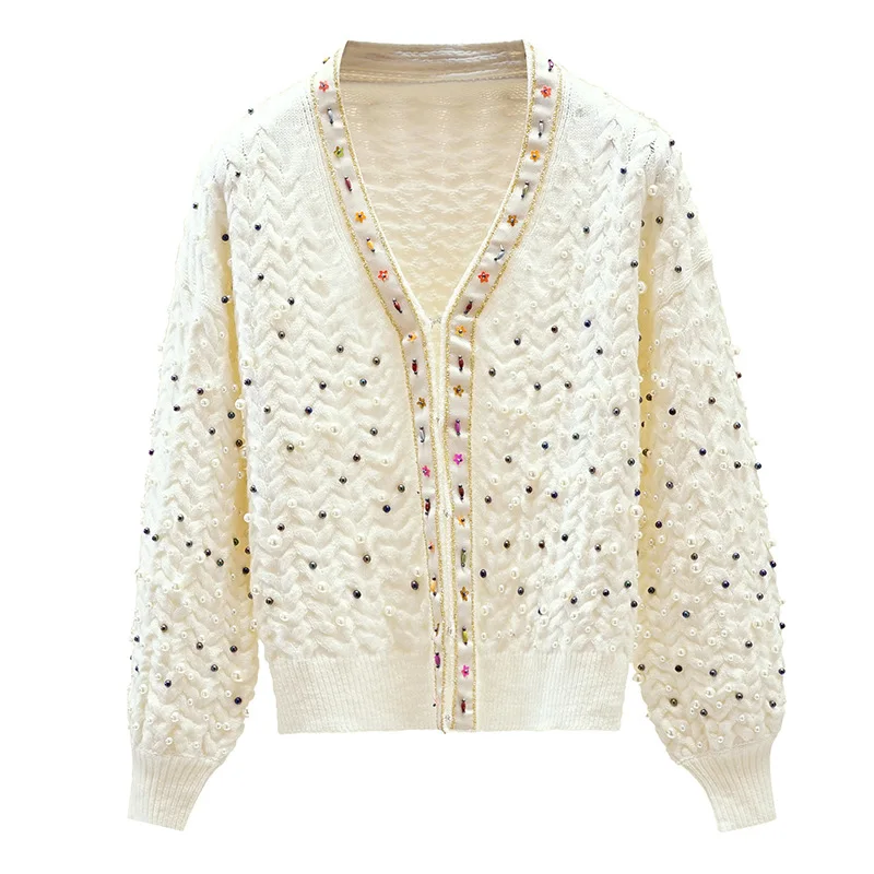 Женский свитер с жемчужинами HLBCBG свободный дизайнерский джемпер v образным