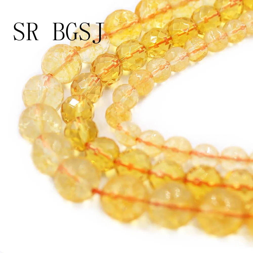 Бесплатная доставка 6 мм 8 10 оптовая продажа граненые круглые цитрины желтый