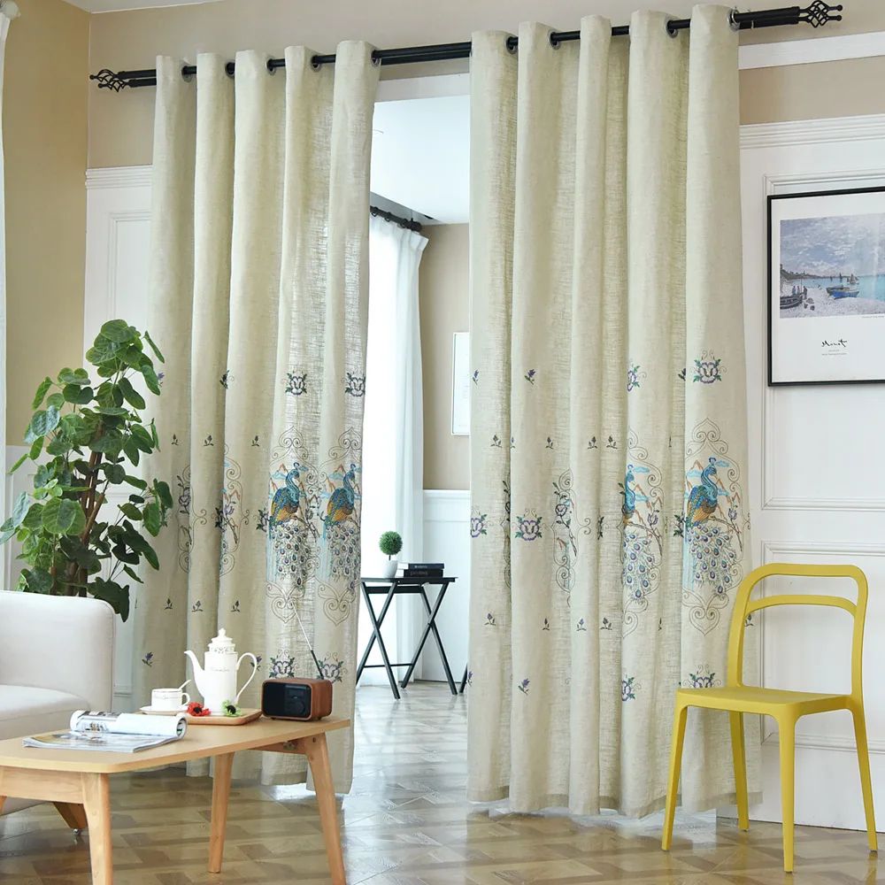Роскошные занавески из пряжи с вышивкой павлина для гостиной окна эркера