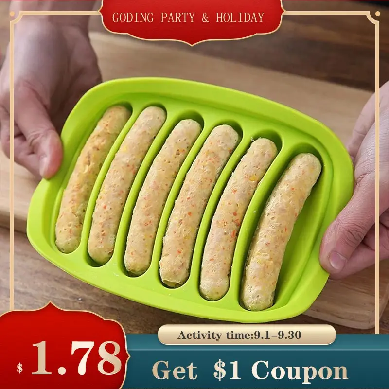 

Homemade DIY Six-Piece Lid Silicone Sausage Mold Silicone Hot Dog Rapid Prototyping Ham Mold Baking Kitchen Gadget