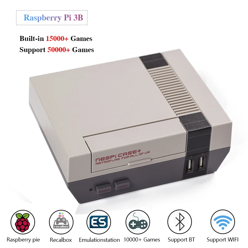 Видео Ретро игровая консоль Retroflag NESPI + чехол с Raspberry Pi 3B геймпадом и 15000 игры ТВ