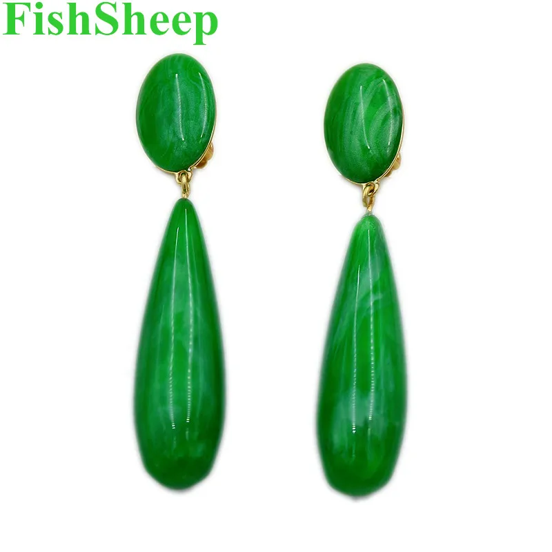 FishSheep ZA массивные большие зеленые акриловые Клипсы Серьги для женщин без пирсинга висячие серьги клипсы для ушей модные ювелирные изделия