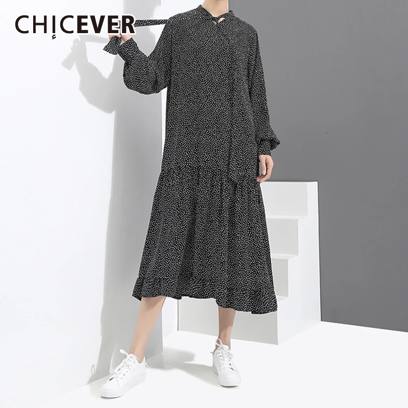 Женское платье в горошек CHICEVER свободное миди большого размера с v образным