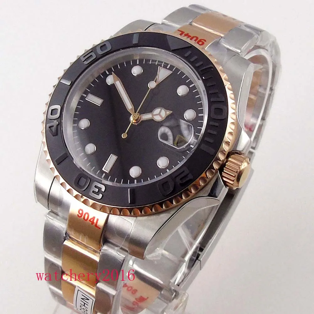 

40mm Black Sterile Dial Brushed Ceramic Bezel Sapphire Glass date NH35A MIYOTA 8215 Movement Automatic Mens Watch