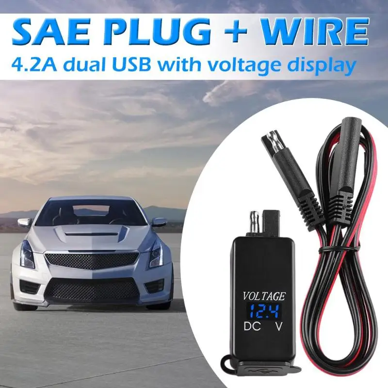 SAE к 4.2A двойной USB зарядное устройство адаптер с вольтметром для автомобиля