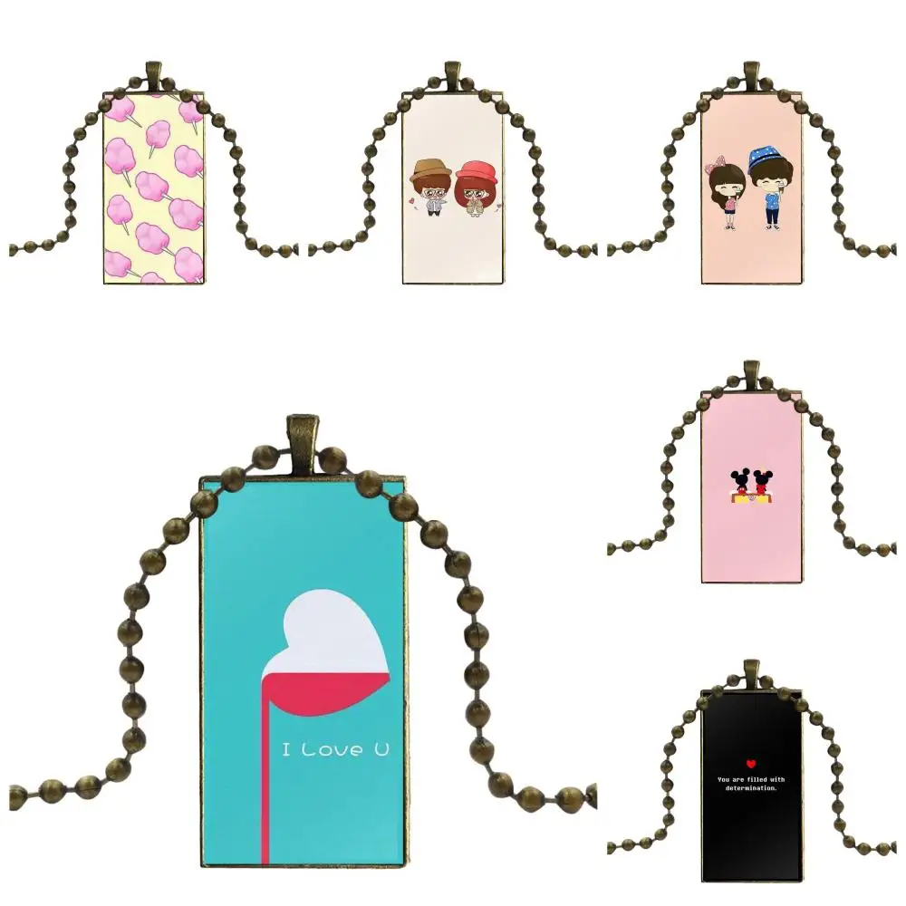 Я люблю тебя Любовники для женщин Ювелирные изделия Мода Стеклянная кабошонная ожерелье с утверждением подвеской Прямоугольные ожерелья Ювелирные изделия на.