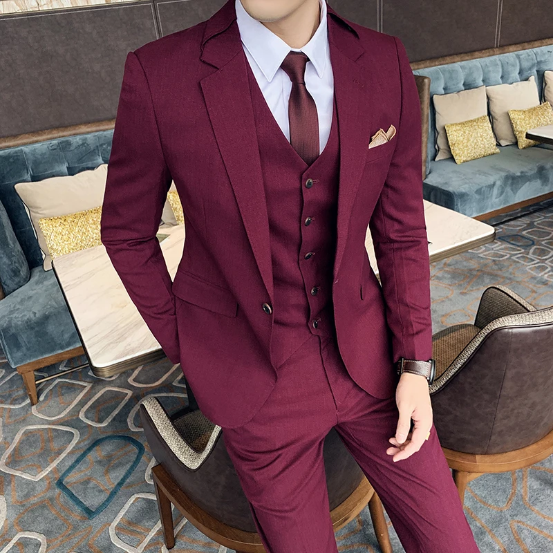 

(Jacket+Vest+Pants) 2021 Men's high quality pure cotton business suits/Male Groom's Wedding Dress fashion Tuxedo Leisure Blazers