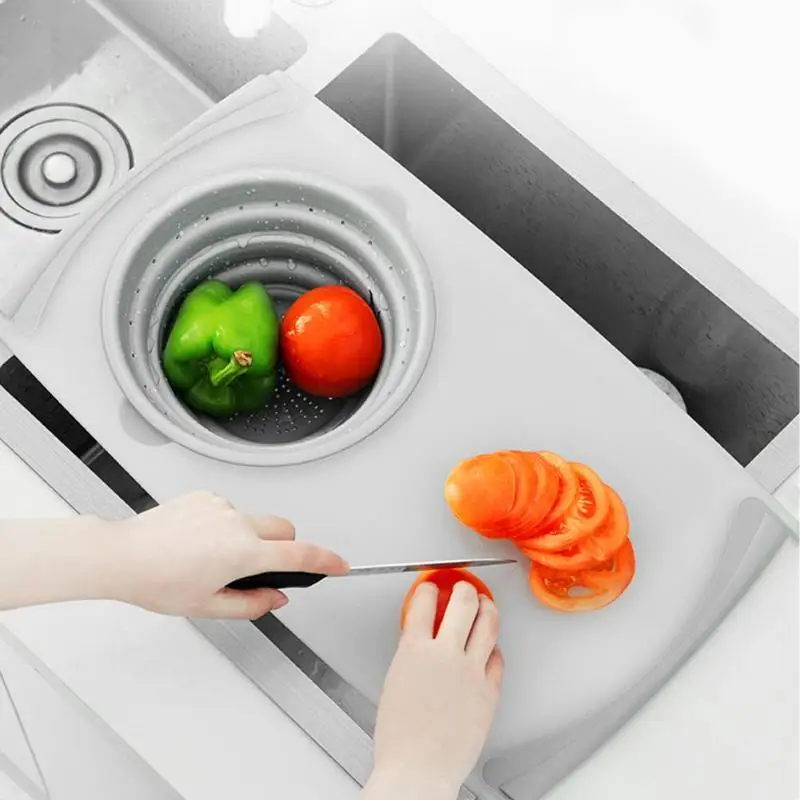 Многофункциональная кухонная разделочная доска 2в1 складные сливные корзины