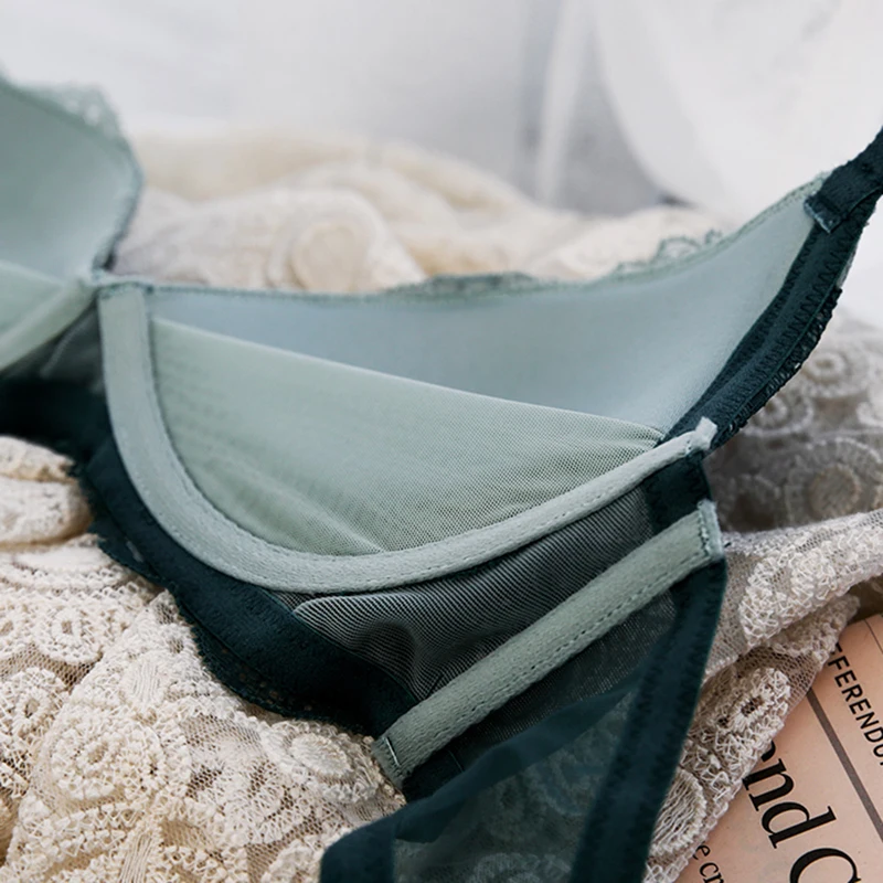 Новинка хит цвет кружевной бюстгальтер пуш-ап набор бюстгальтеров зеленое